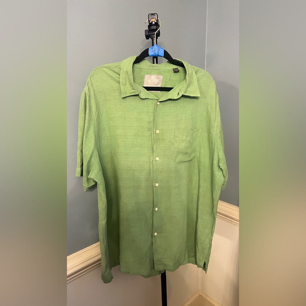 Margaritaville Light Green Button‎ Down Shirt silk linen blend